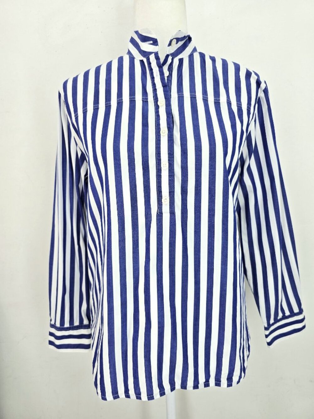 J. Crew Blue White Striped Band Collar Tunic Popover Shirt Women Size 6